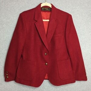 Vintage‎ Porsha by Winer Red Wool Blazer Gold Buttons Womens 14 Classic Academia